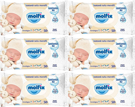 Molfix Islak Havlu Mendil İzotonik Yeni Doğan 6 Lı Set 50 Yaprak Pamuklu Plastik Kapaklı