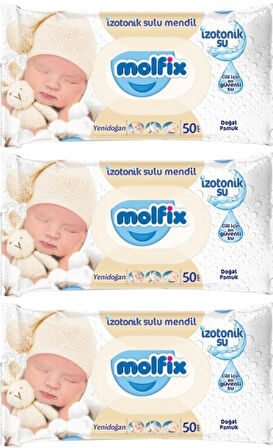 Molfix Islak Havlu Mendil İzotonik Yeni Doğan 3 Lü Set 50 Yaprak Pamuklu Plastik Kapaklı
