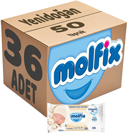 Molfix Islak Havlu Mendil İzotonik Yeni Doğan 36 Lı Set 50 Yaprak Pamuklu Plastik Kapaklı