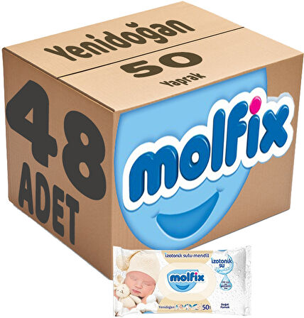 Molfix Islak Havlu Mendil İzotonik Yeni Doğan 48 Li Set 50 Yaprak Pamuklu Plastik Kapaklı
