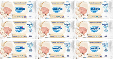 Molfix Islak Havlu Mendil İzotonik Yeni Doğan 9 Lu Set 50 Yaprak Pamuklu Plastik Kapaklı