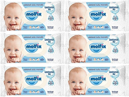 Molfix Islak Havlu Mendil İzotonik Hassas Ciltler 6 Lı Set 60 Yaprak Plastik Kapaklı
