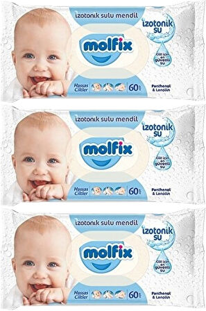 Molfix Islak Havlu Mendil İzotonik Hassas Ciltler 3 Lü Set 60 Yaprak Plastik Kapaklı