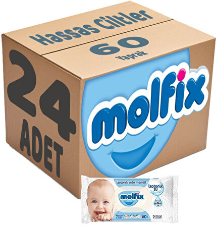 Molfix Islak Havlu Mendil İzotonik Hassas Ciltler 24 Lü Set 60 Yaprak Plastik Kapaklı