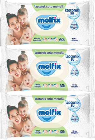 Molfix Islak Havlu Mendil İzotonik Ferah Temizlik 3 Lü set 60 Yaprak Plastik Kapaklı