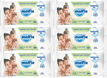 Molfix Islak Havlu Mendil İzotonik Ferah Temizlik 6 Lı set 60 Yaprak Plastik Kapaklı