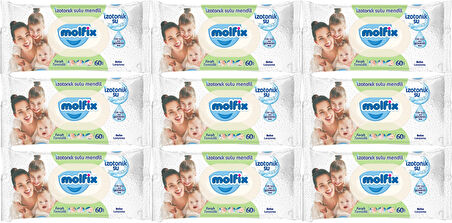 Molfix Islak Havlu Mendil İzotonik Ferah Temizlik 9 Lu set 60 Yaprak Plastik Kapaklı