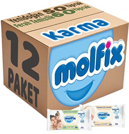 Molfix Islak Havlu Mendil İzotonik Karma 12 Li Set (Yeni Doğan-Ferah Temizlik)