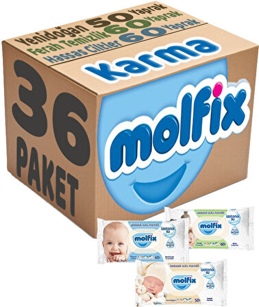 Molfix Islak Havlu Mendil İzotonik Karma 36 Lı Set (Yeni Doğan-Hassas Cilt-Ferah Temizlik)