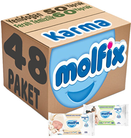 Molfix Islak Havlu Mendil İzotonik Karma 48 Li Set (Yeni Doğan-Ferah Temizlik)