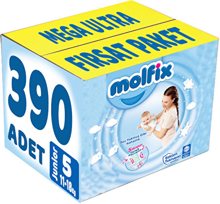 Molfix Bebek Bezi Beden:5 (11-18Kg) Junior 390 Adet Mega Ultra Fırsat Pk