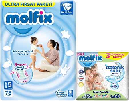 Molfix Bebek Bezi Beden:5 (11-18Kg) Junior 78 Adet Ultra Fırsat Pk+3 Adet Islak Mendil