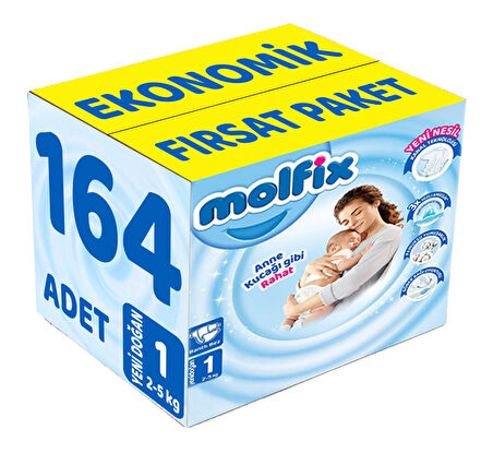 Molfix Bebek Bezi Beden:1 (2-5Kg) Yeni Doğan 164 Adet Ekonomik Fırsat Pk
