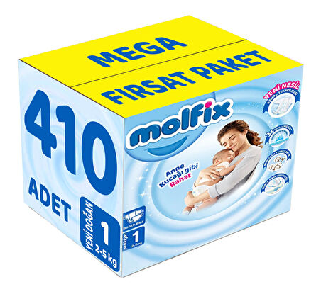 Molfix Bebek Bezi Beden:1 (2-5Kg) Yeni Doğan 410 Adet Mega Fırsat Pk