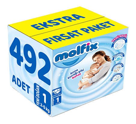 Molfix Bebek Bezi Beden:1 (2-5Kg) Yeni Doğan 492 Adet Ekstra Fırsat Pk