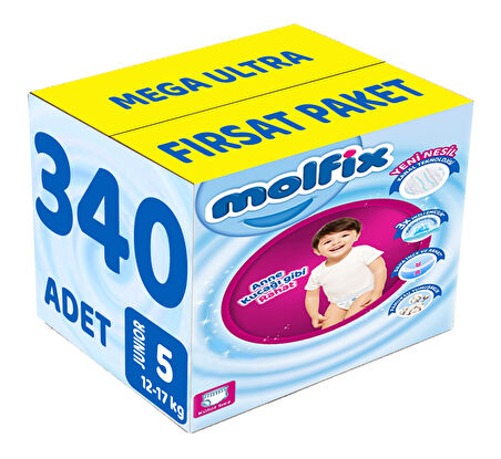 Molfix Külot Bebek Bezi Beden:5 (12-17KG) Junior 340 Adet Mega Ultra Fırsat Pk