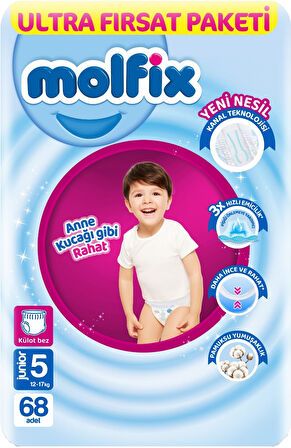 Molfix Külot Bebek Bezi Beden:5 (12-17KG) Junior 340 Adet Mega Ultra Fırsat Pk