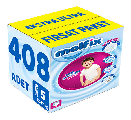 Molfix Külot Bebek Bezi Beden:5 (12-17KG) Junior 408 Adet Ekstra Ultra Fırsat Pk