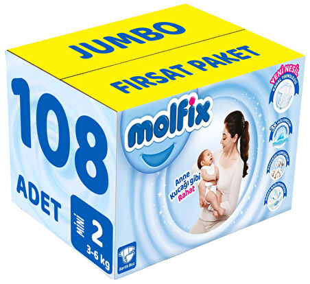 Molfix Bebek Bezi Beden:2 (3-6Kg) Mini 108 Adet Jumbo Fırsat Pk