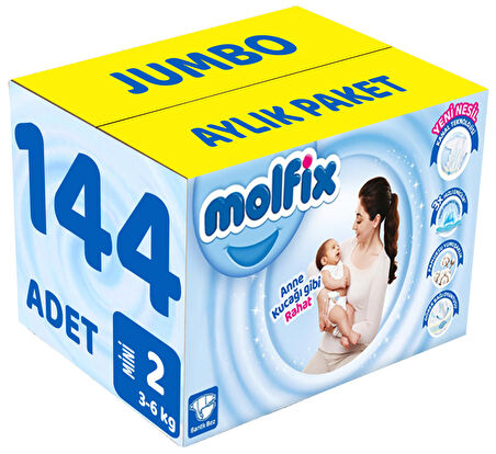 Molfix Bebek Bezi Beden:2 (3-6Kg) Mini 144 Adet Jumbo Aylık Pk