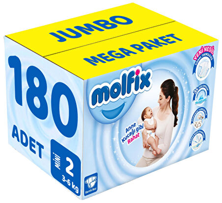 Molfix Bebek Bezi Beden:2 (3-6Kg) Mini 180 Adet Jumbo Mega Pk