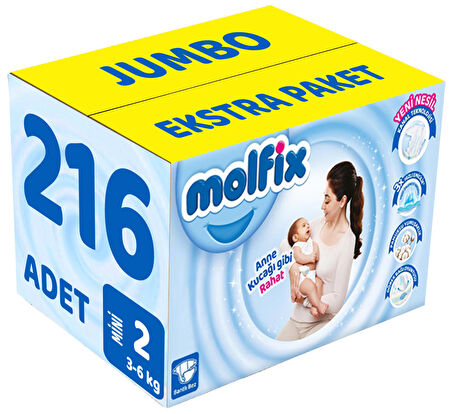 Molfix Bebek Bezi Beden:2 (3-6Kg) Mini 216 Adet Jumbo Ekstra Pk
