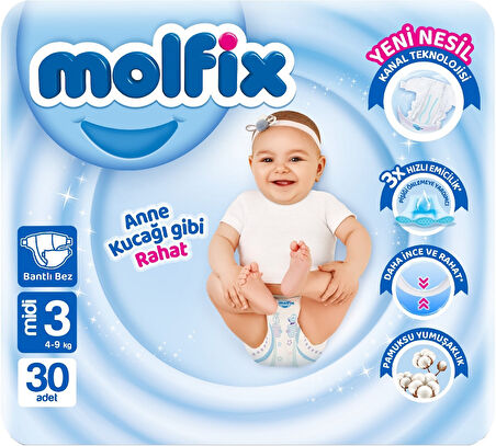 Molfix Bebek Bezi Beden:3 (4-9Kg) Midi 120 Adet Jumbo Aylık Pk
