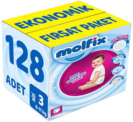 Molfix Külot Bebek Bezi Beden:3 (6-11KG) Midi 128 Adet Ekonomik Fırsat Pk
