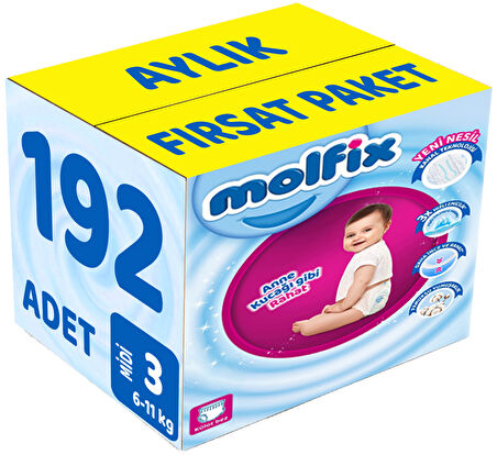 Molfix Külot Bebek Bezi Beden:3 (6-11KG) Midi 192 Adet Aylık Fırsat Pk