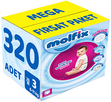 Molfix Külot Bebek Bezi Beden:3 (6-11KG) Midi 320 Adet Mega Fırsat Pk
