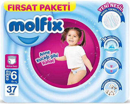 Molfix Külot Bebek Bezi Beden:6 (15+KG) Extra Large 74 Adet Ekonomik Fırsat Pk