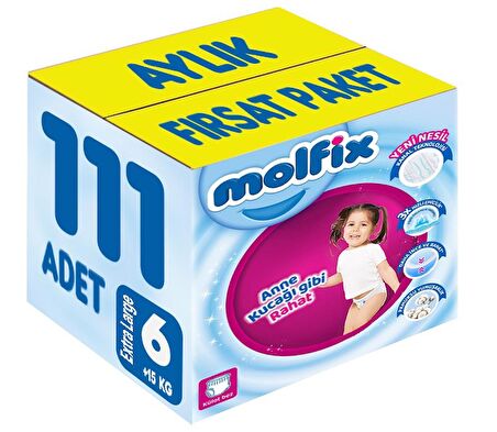 Molfix Külot Bebek Bezi Beden:6 (15+KG) Extra Large 111 Adet Aylık Fırsat Pk