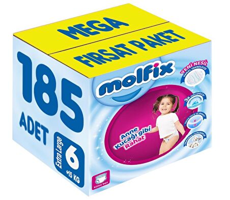 Molfix Külot Bebek Bezi Beden:6 (15+KG) Extra Large 185 Adet Mega Fırsat Pk