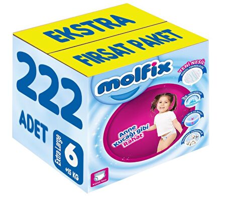 Molfix Külot Bebek Bezi Beden:6 (15+KG) Extra Large 222 Adet Ekstra Fırsat Pk