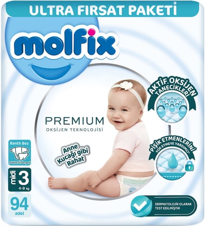 Molfix Premium Bebek Bezi Beden:3 (4-9KG) Midi 564 Adet Ekstra Ultra Fırsat Pk