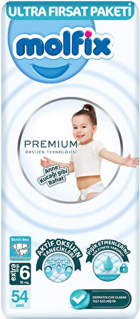 Molfix Premium Bebek Bezi Beden:6 (15+KG) Extra Large 108 Adet Ekonomik Ultra Fırsat Pk