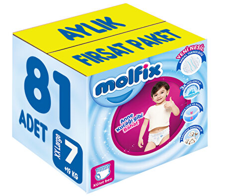 Molfix Külot Bebek Bezi Beden:7 (19+KG) XX Large 81 Adet Aylık Fırsat Pk