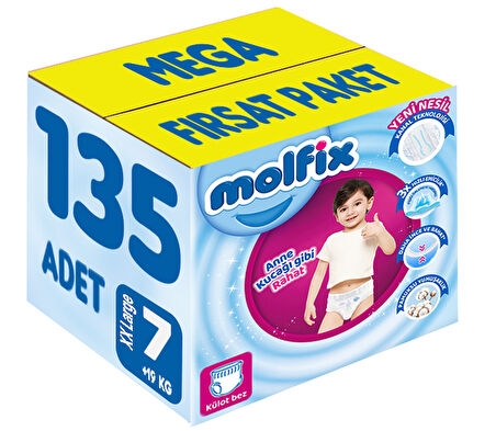 Molfix Külot Bebek Bezi Beden:7 (19+KG) XX Large 135 Adet Mega Fırsat Pk