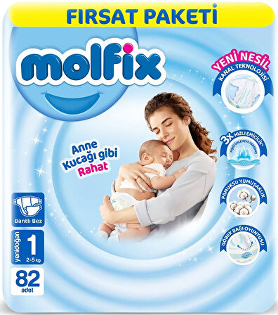 Molfix Bebek Bezi Beden:1 (2-5KG) Yeni Doğan 164 Adet Ekonomik Fırsat Pk + 3 Adet Islak Mendil
