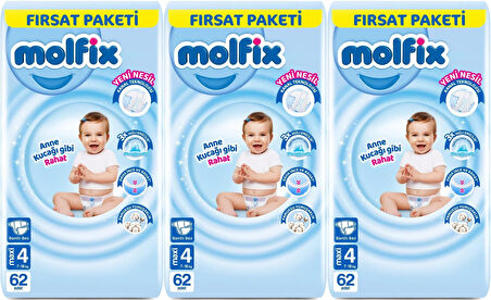 Molfix Bebek Bezi Beden:4 (7-14KG) Maxi 186 Adet Aylık Fırsat Pk