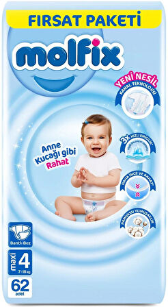 Molfix Bebek Bezi Beden:4 (7-14KG) Maxi 186 Adet Aylık Fırsat Pk