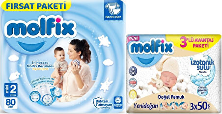 Molfix Bebek Bezi Beden:2 (3-6Kg) Mini 80 Adet Fırsat Pk + 3 Adet Islak Mendil