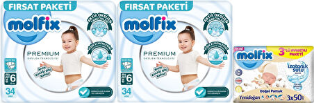 Molfix Premium Bebek Bezi Beden:6 (15+KG) Extra Large 68 Adet Fırsat Pk + 3 Adet Islak Mendil