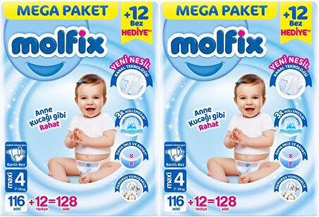 Molfix Bebek Bezi Beden:4 (7-14KG) Maxi 256 Adet Mega Ekonomik Fırsat Pk