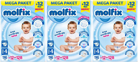 Molfix Bebek Bezi Beden:4 (7-14KG) Maxi 384 Adet Mega Aylık Fırsat Pk