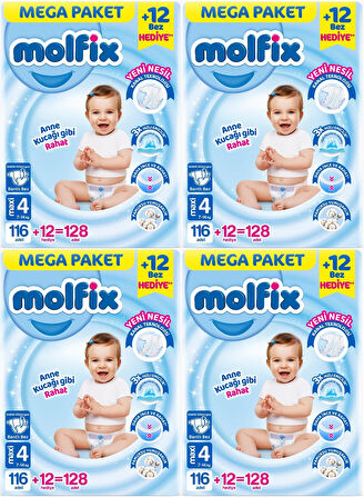 Molfix Bebek Bezi Beden:4 (7-14KG) Maxi 512 Adet Mega Avantaj Fırsat Pk