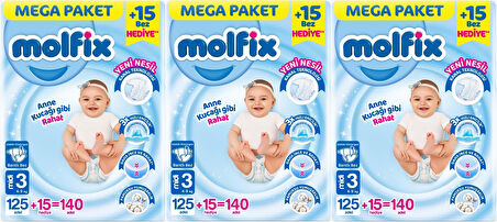 Molfix Bebek Bezi Beden:3 (4-9KG) Midi 420 Adet Mega Aylık Fırsat Pk