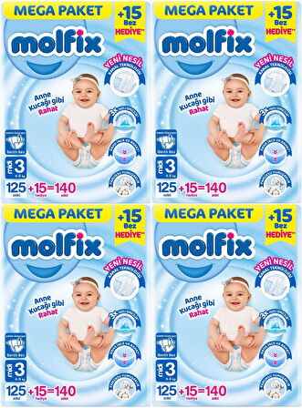 Molfix Bebek Bezi Beden:3 (4-9KG) Midi 560 Adet Mega Avantaj Fırsat Pk