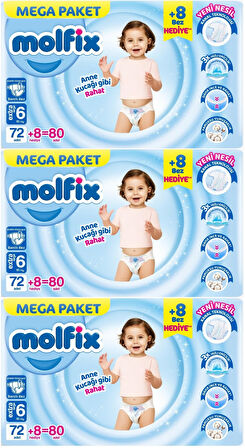 Molfix Bebek Bezi Beden:6 (15+KG) Extra Large 240 Adet Mega Aylık Fırsat Pk