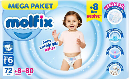 Molfix Bebek Bezi Beden:6 (15+KG) Extra Large 240 Adet Mega Aylık Fırsat Pk